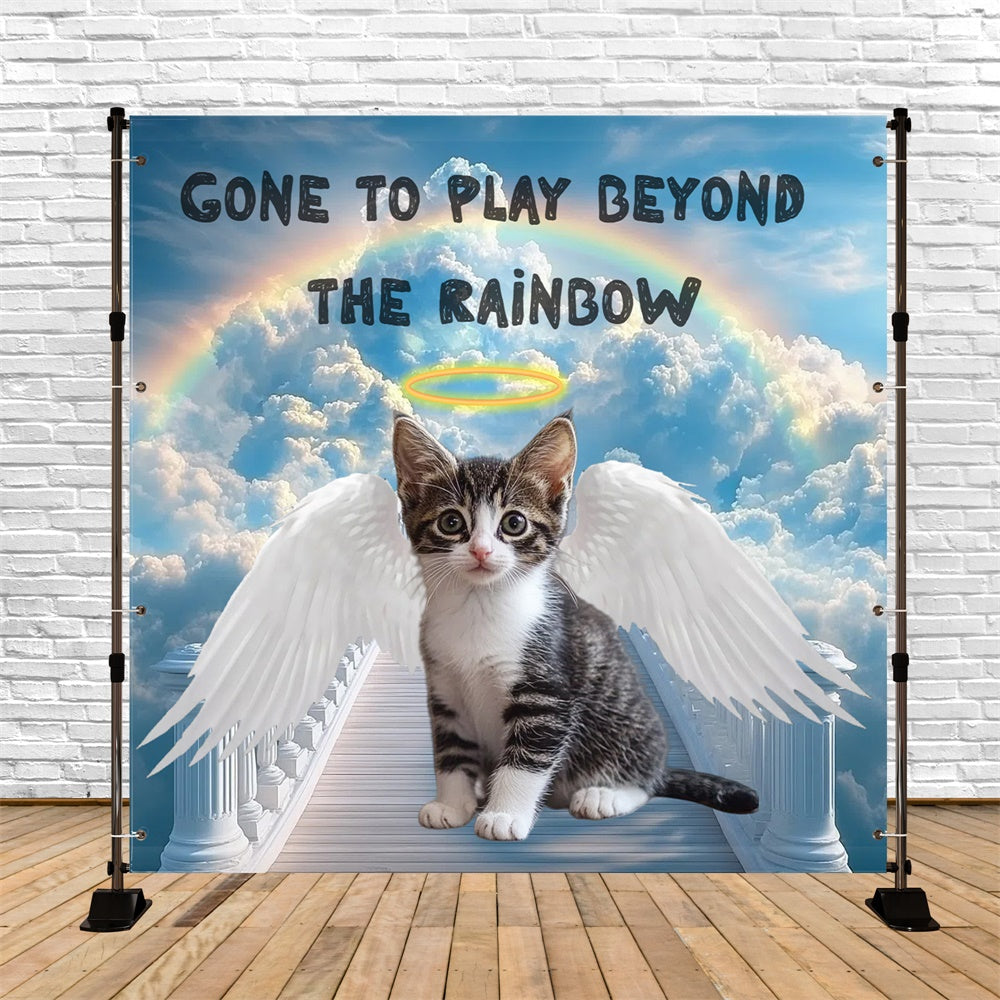 Toile de fond Hommage Idées Chaton Ange Arc-en-ciel Personnalisée CSH6-354