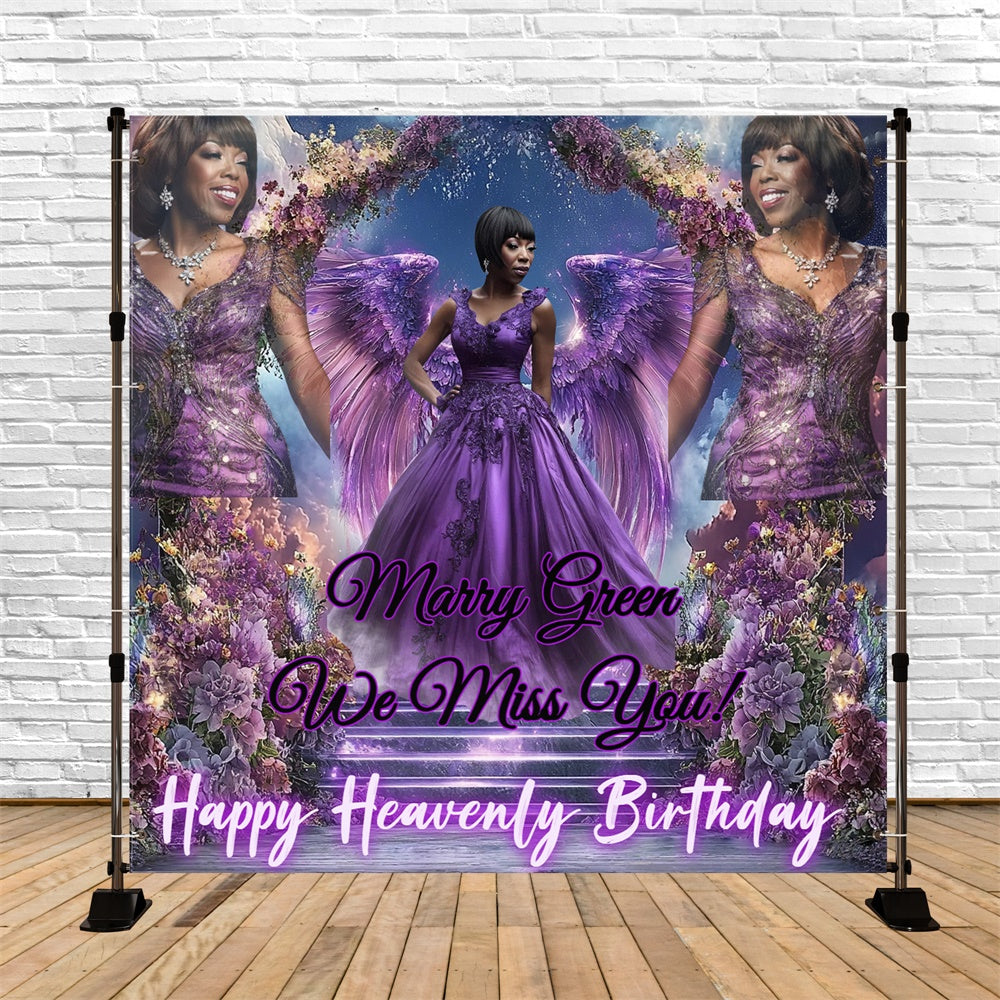 Toile de fond Hommage Fleurs Violettes Hommage d’Anniversaire Personnalisée CSH6-362