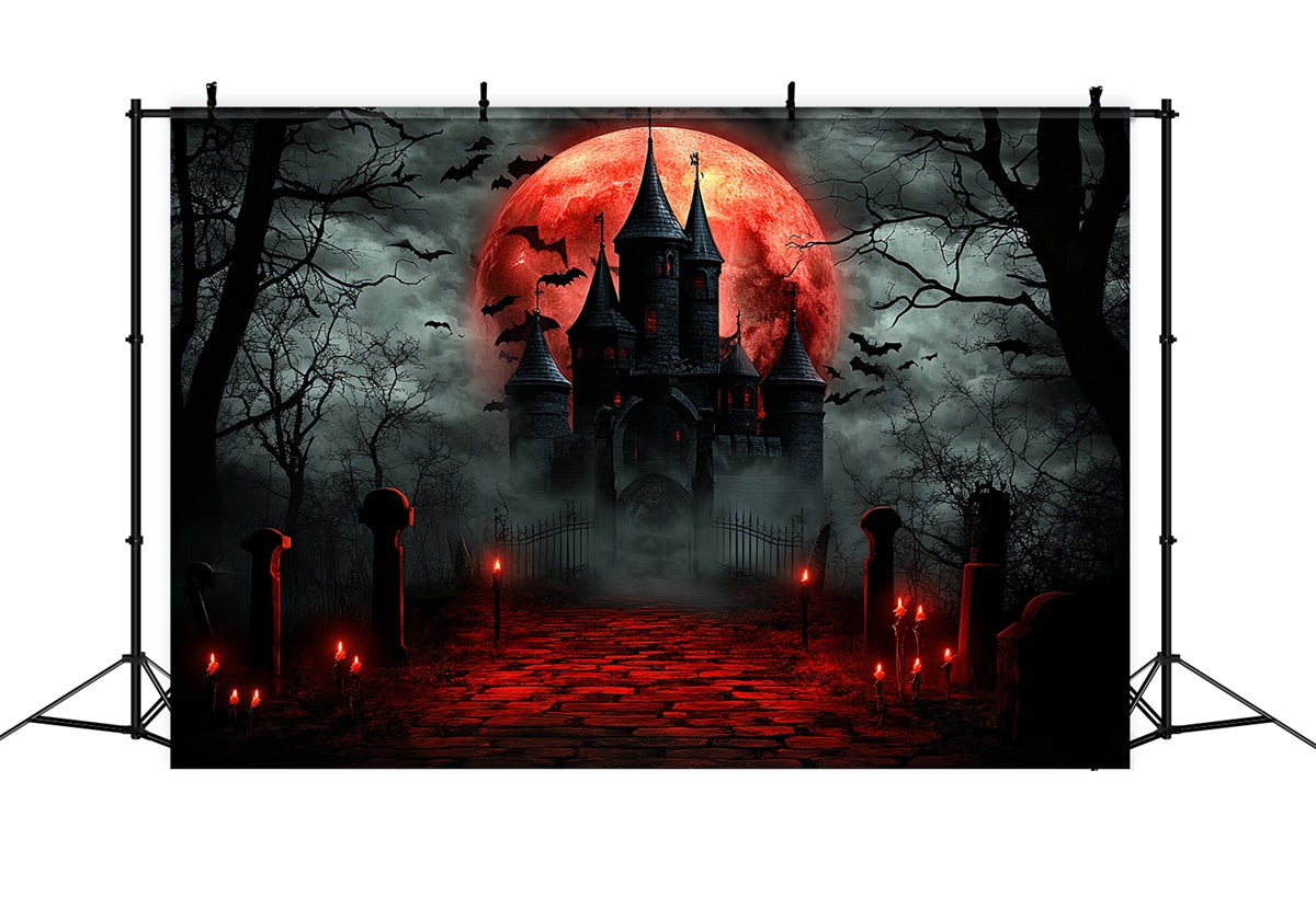 Toile de fond Halloween Lune Lune de Sang Château Hanté CSH6-66