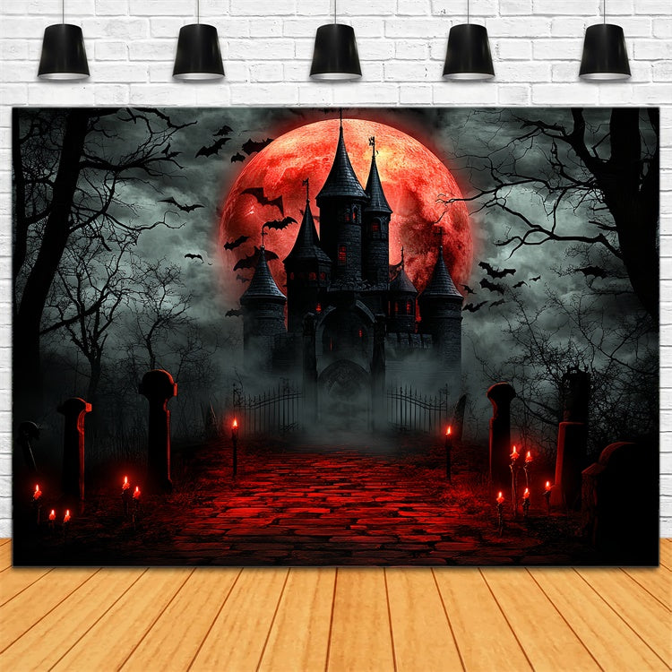 Toile de fond Halloween Lune Lune de Sang Château Hanté CSH6-66