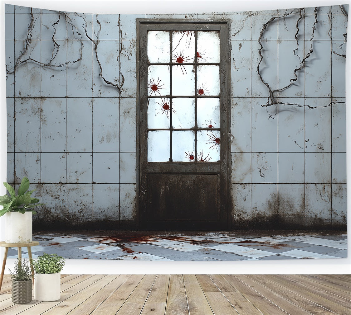 Toile de fond Photo Halloween Mur Fissuré Porte Effrayante CSH6-67
