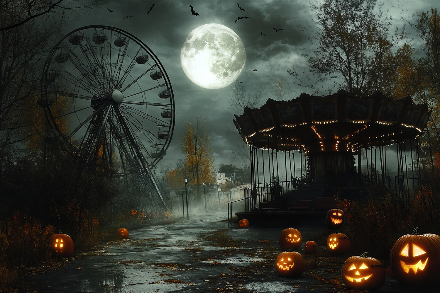 Toile de fond Photographie Halloween Parc Citrouille Effrayant CSH6-68