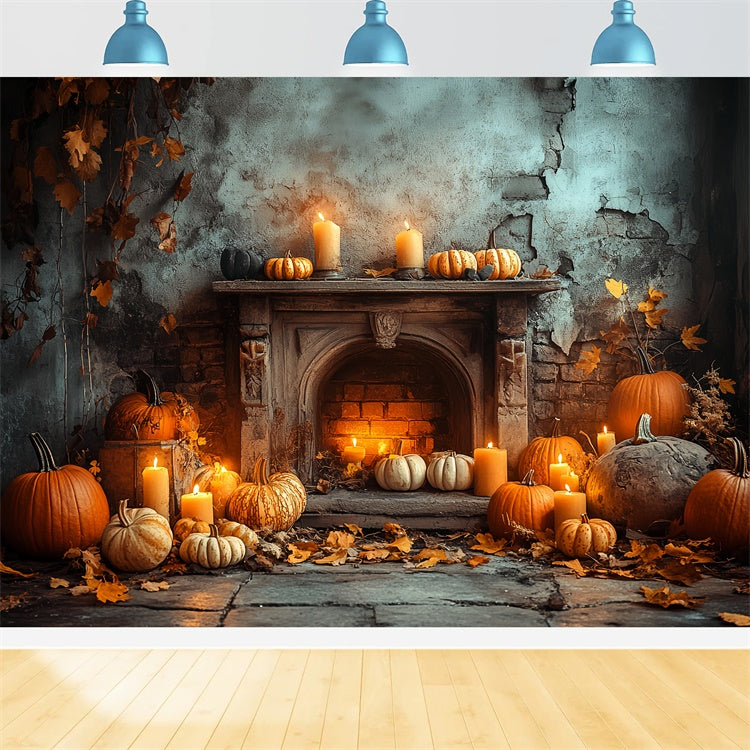 Toile de fond Photo Halloween Récolte Hantée Cheminée CSH6-73