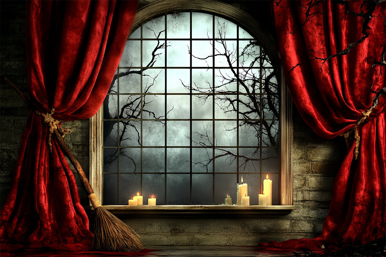 Toile de fond Image Halloween Fenêtre Nuit Clair de Lune CSH6-74