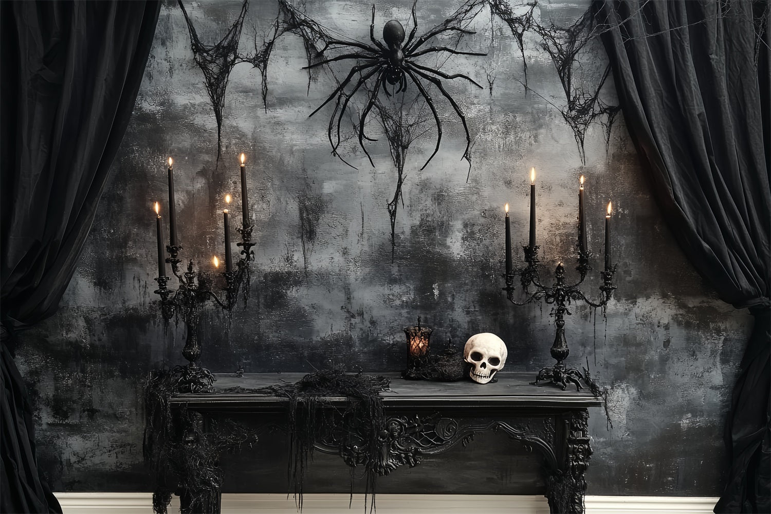 Toile de fond Halloween Effrayant Crâne Araignée Autel de Minuit CSH6-77