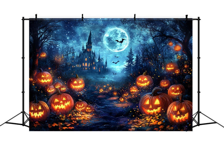 Toile de fond Forêt Effrayante Château Magique Citrouille Halloween CSH6-81