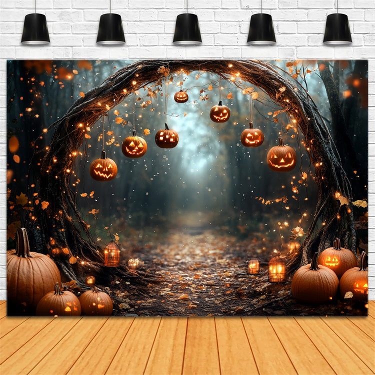 Toile de fond Forêt Magique Arche de Citrouille Enchantée Halloween CSH6-82