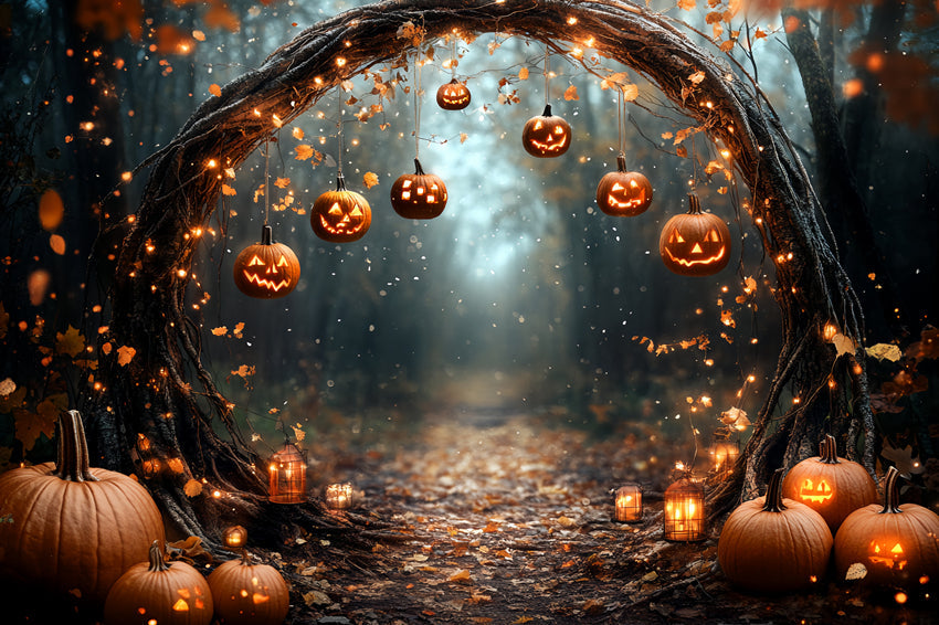 Toile de fond Forêt Magique Arche de Citrouille Enchantée Halloween CSH6-82