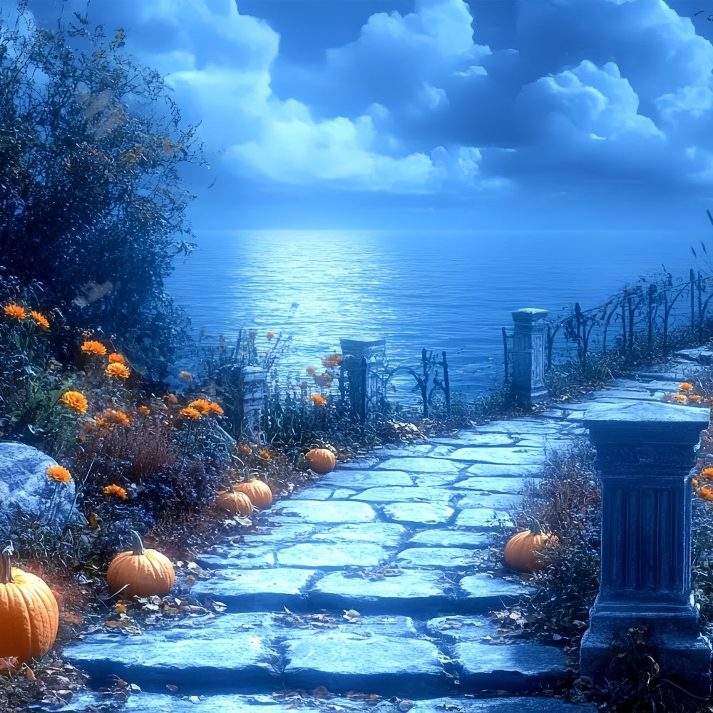 Toile de fond Photographie Halloween Chemin de Citrouilles au Clair de Lune CSH6-86