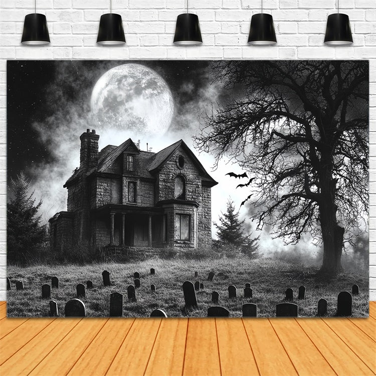 Toile de fond Cimetière Halloween Cimetière Hanté au Clair de Lune CSH6-94