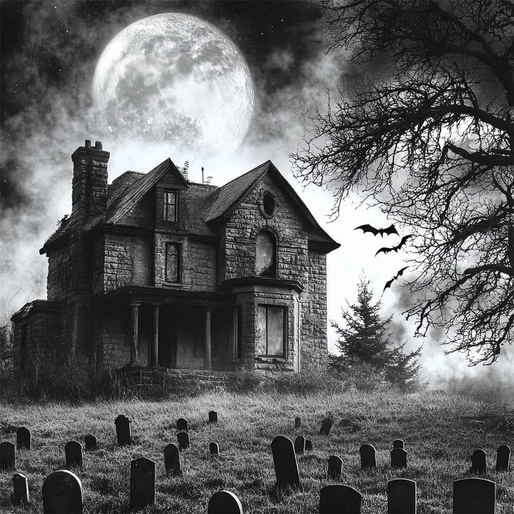 Toile de fond Cimetière Halloween Cimetière Hanté au Clair de Lune CSH6-94