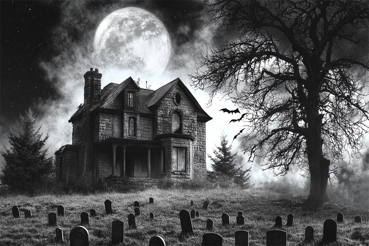 Toile de fond Cimetière Halloween Cimetière Hanté au Clair de Lune CSH6-94