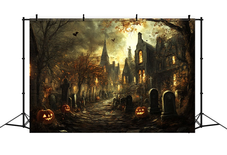 Toile de fond Cimetière Halloween Sentier Cimetière Effrayant CSH6-98