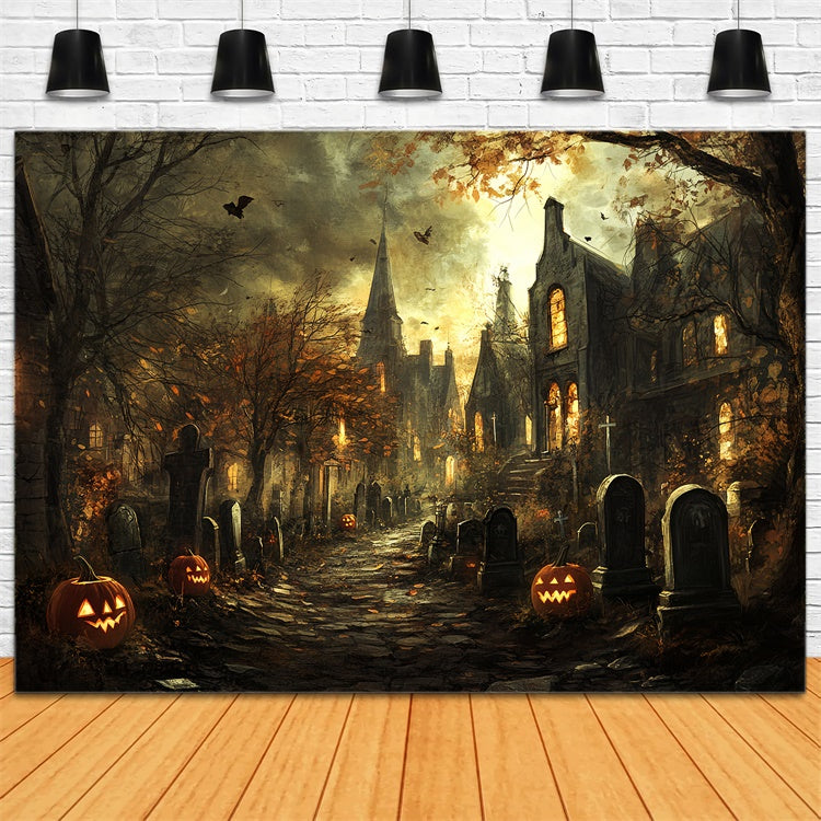 Toile de fond Cimetière Halloween Sentier Cimetière Effrayant CSH6-98