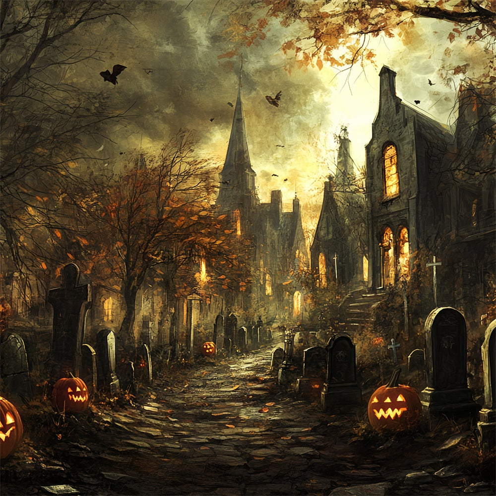 Toile de fond Cimetière Halloween Sentier Cimetière Effrayant CSH6-98