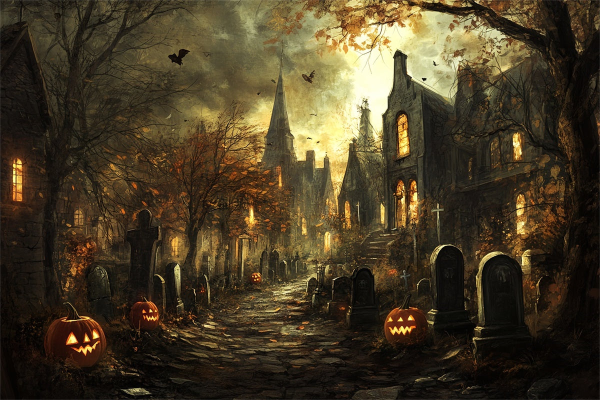 Toile de fond Cimetière Halloween Sentier Cimetière Effrayant CSH6-98