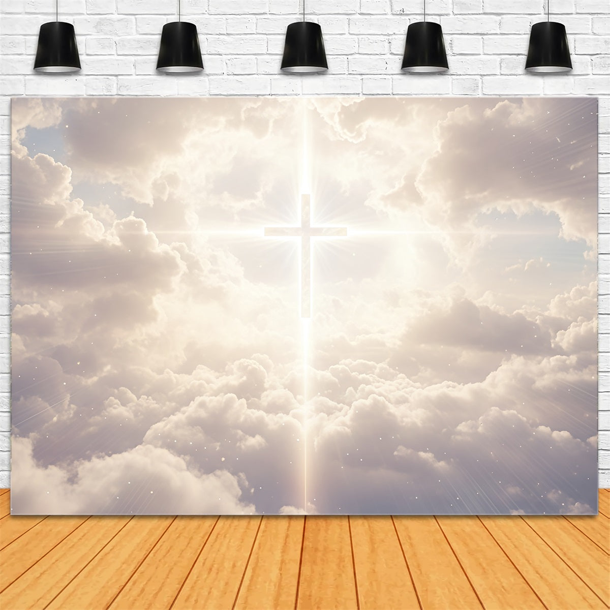 Fond Photo Pâques Lumière Céleste Croix Nuages CSH61-1