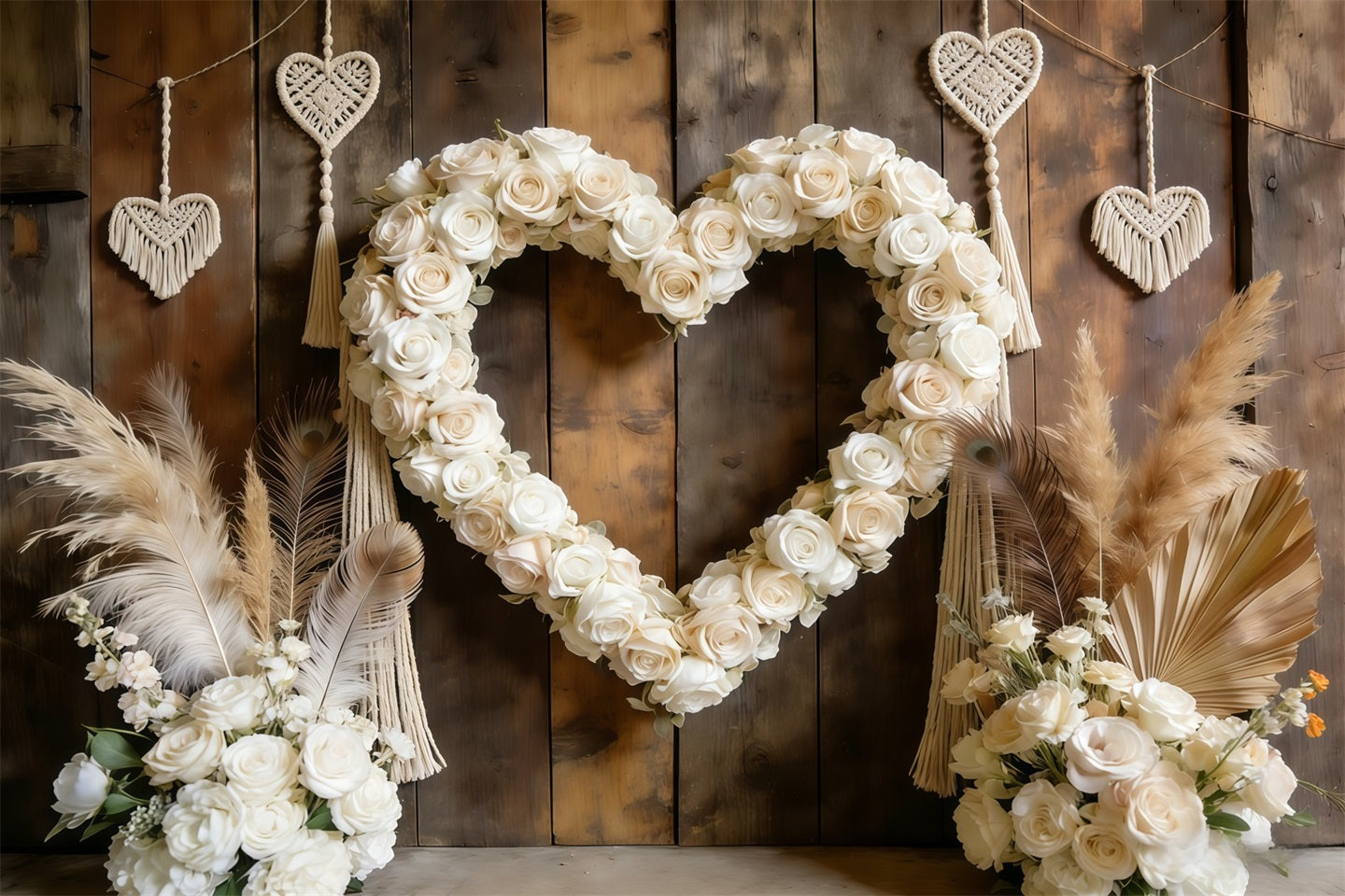 Fond Photo Saint-Valentin Arche Cœur Roses Blanches CSH61-108