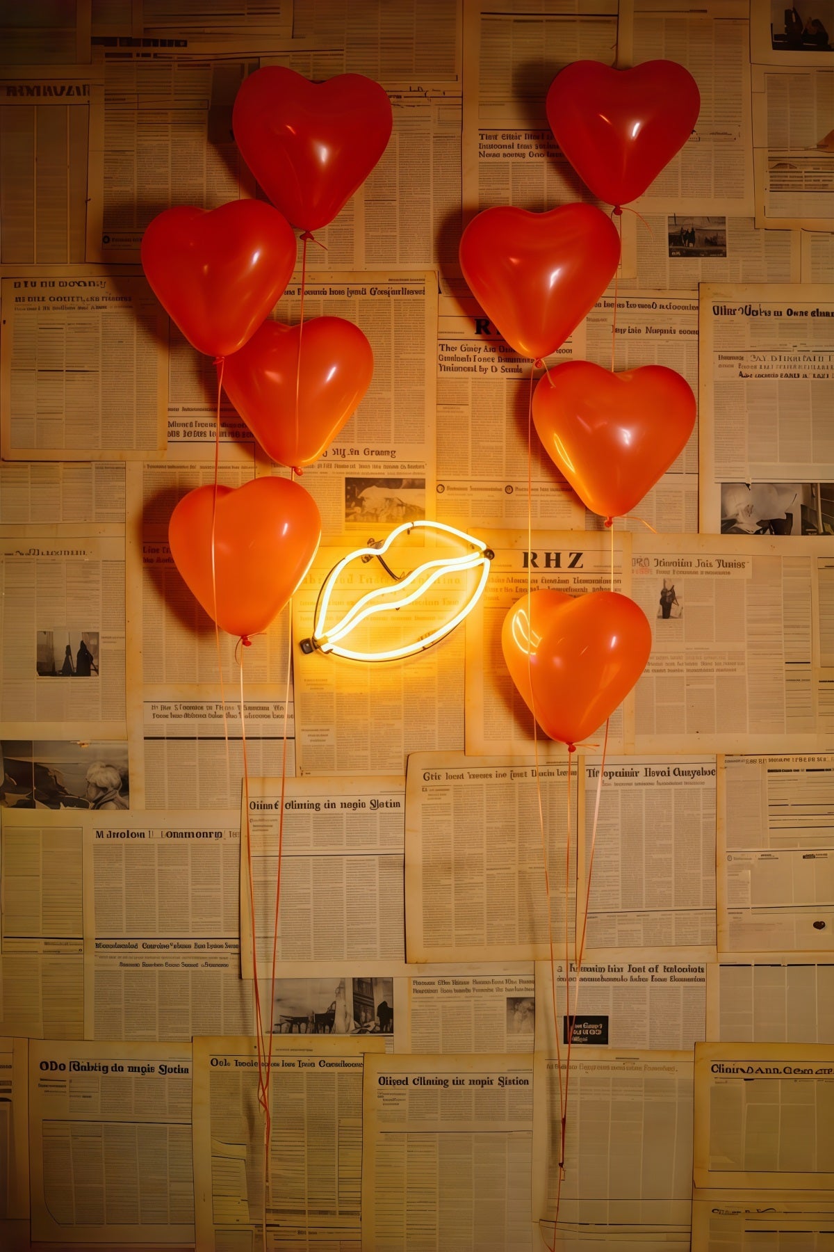 Toile de fond Saint-Valentin Ballons Cœur Néon Lèvres CSH61-109