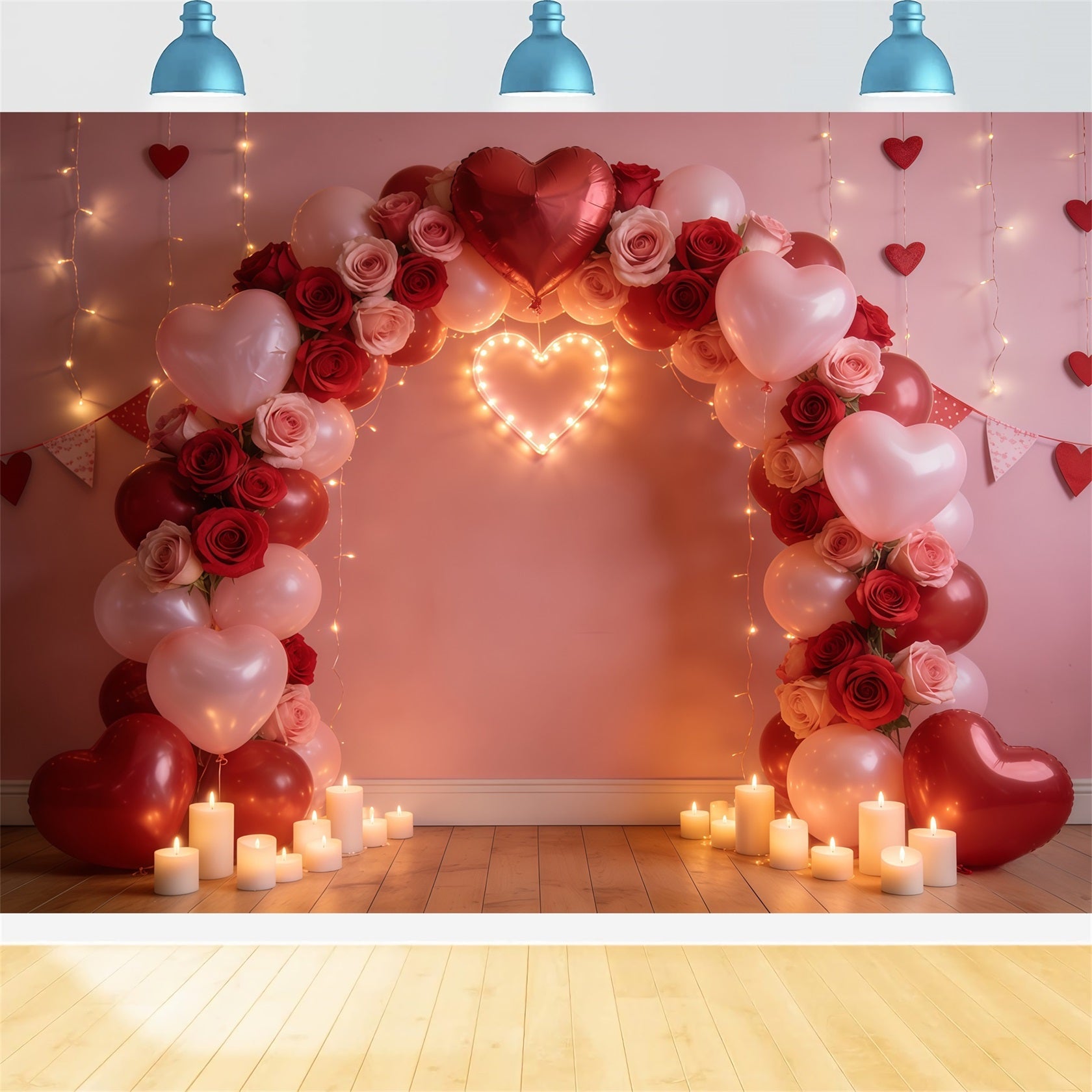 Toile de fond Saint-Valentin Arche Ballons Cœur Roses CSH61-113