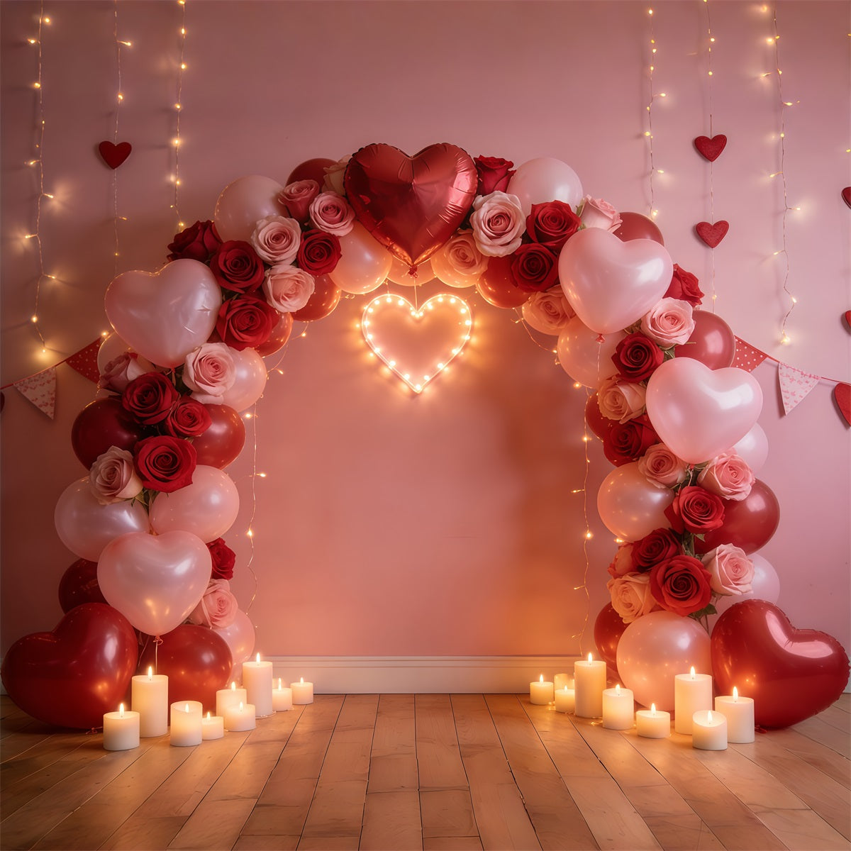 Toile de fond Saint-Valentin Arche Ballons Cœur Roses CSH61-113