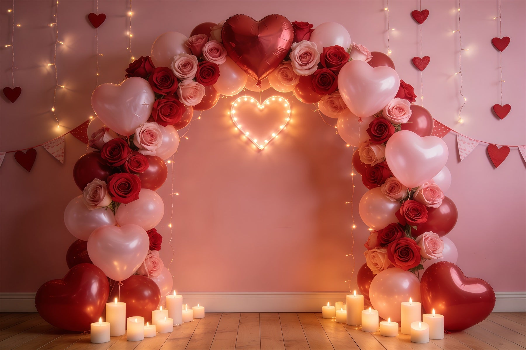 Toile de fond Saint-Valentin Arche Ballons Cœur Roses CSH61-113