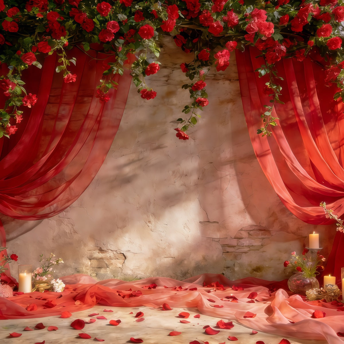 Fond Photo Floral Roses Rouges Drapées Romance CSH61-121