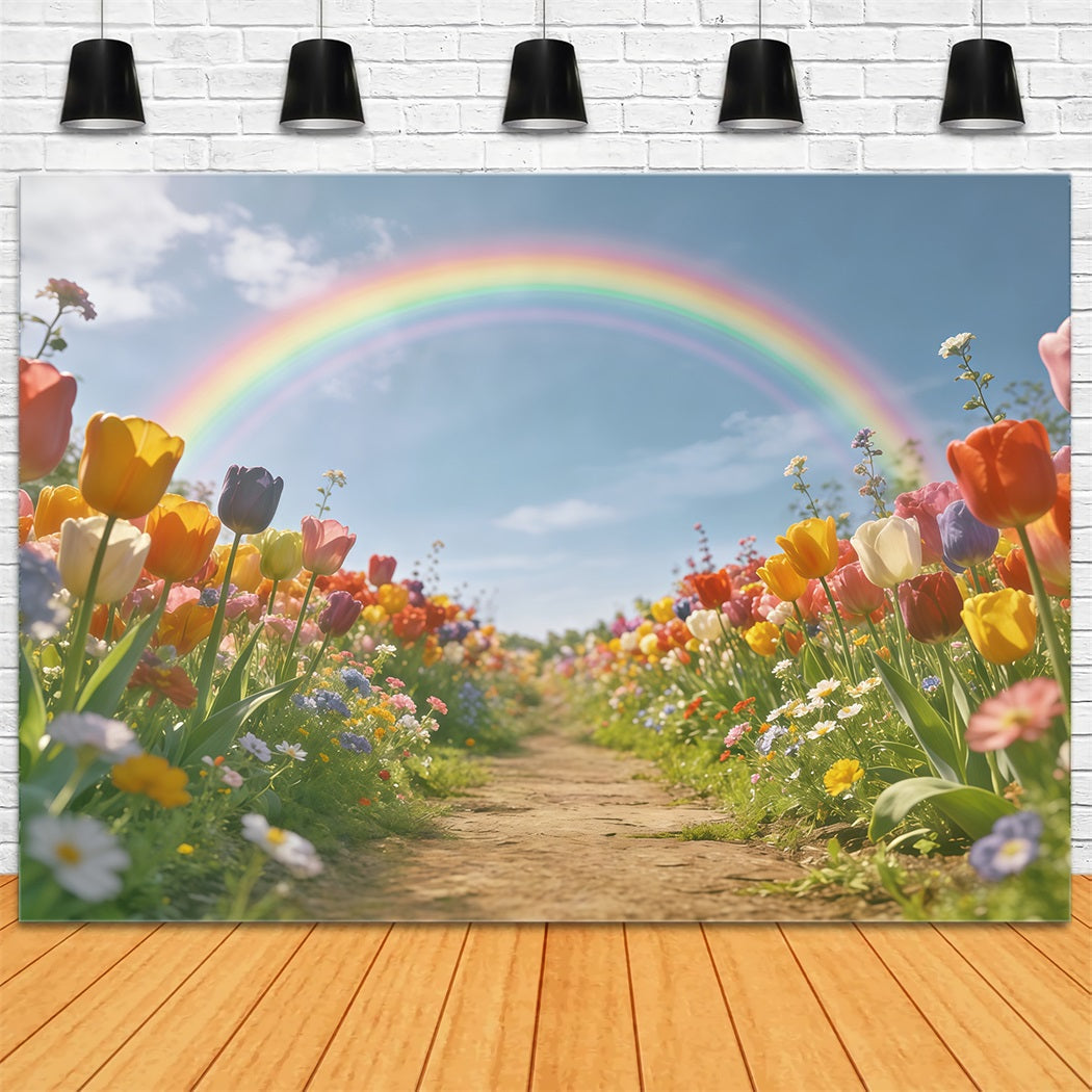 Fond Studio Photo Printemps Allée Florale Tulipees Arc-En-Ciel CSH61-123