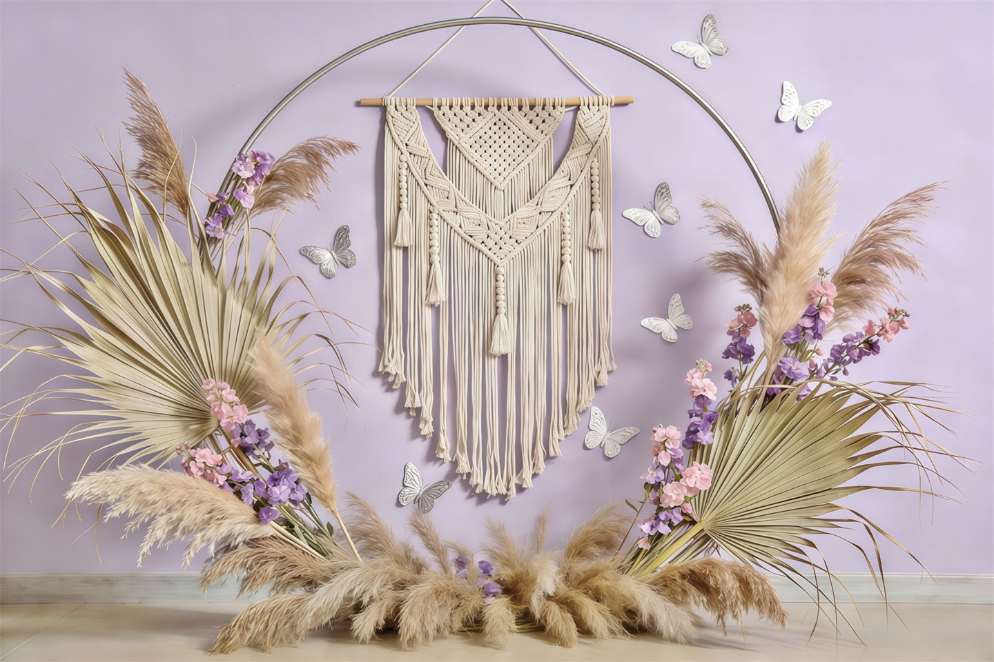 Fond Photo Printemps Macramé Bohème Pampas Papillon CSH61-125