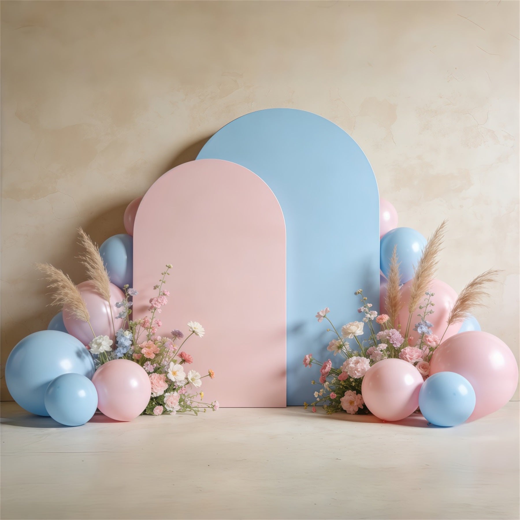 Toile de fond Printemps Arche Pastel Ballons Fleurs CSH61-126