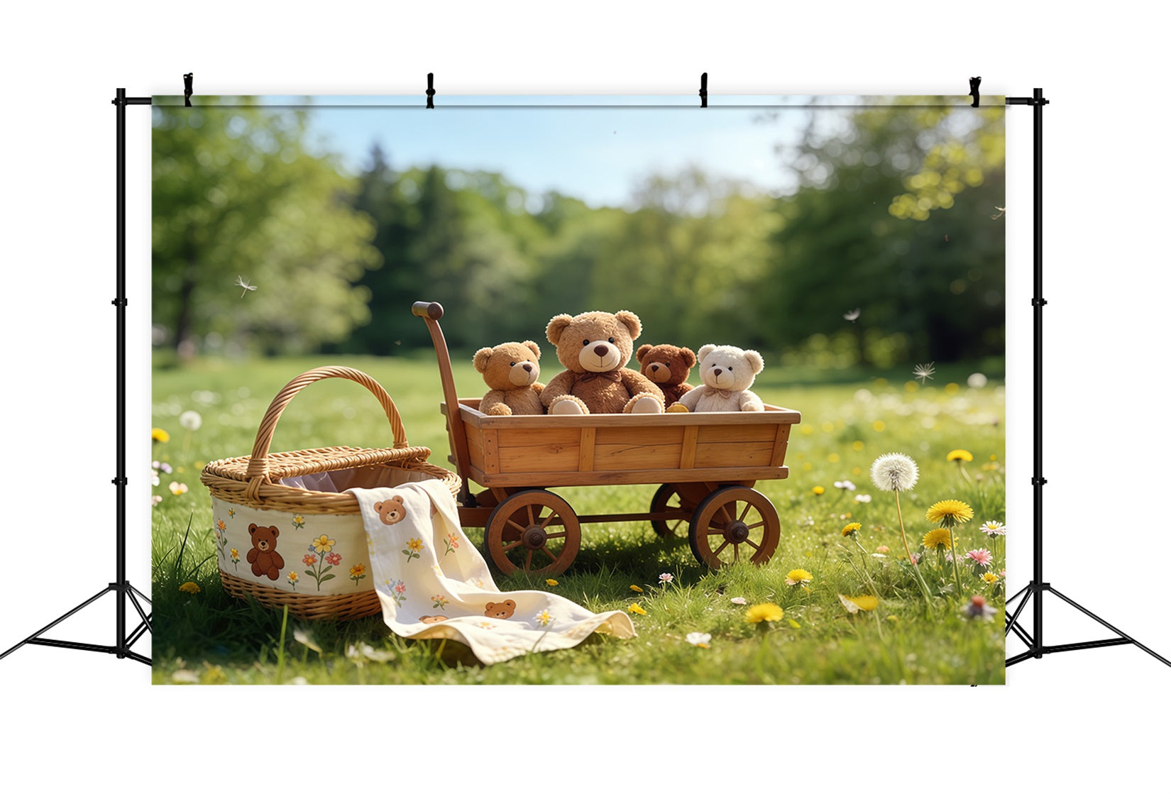Toile de fond Photo Printemps Chariot Ours En Peluche Prairie Extérieur CSH61-140