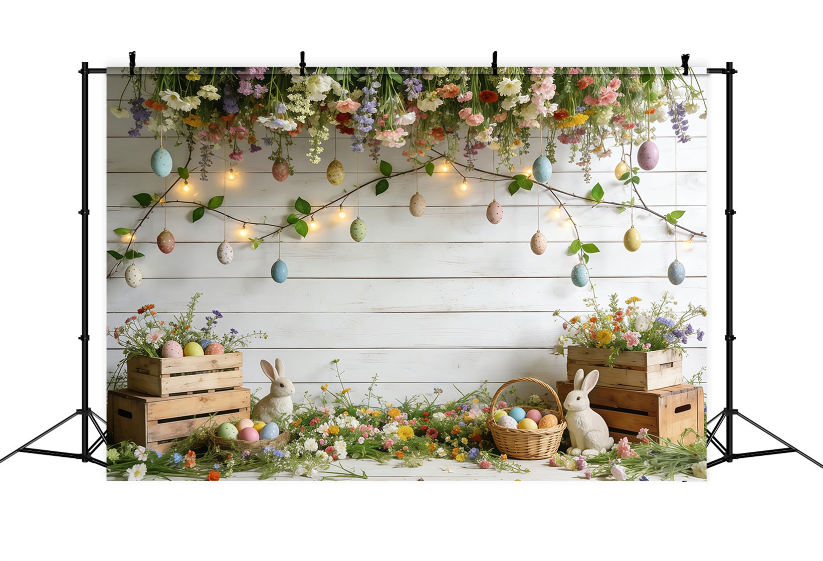 Toile de fond Photo Fleur Jardin Lapin Œufs Pastel CSH61-144