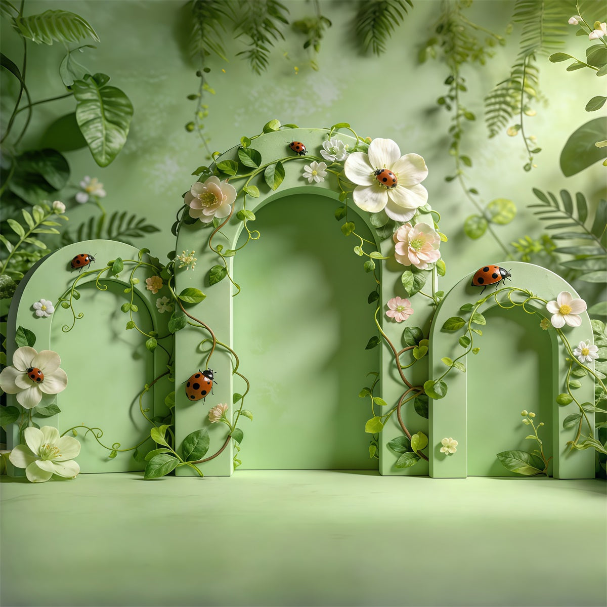 Fond Studio Photo Printemps Porte Arche Verte Jardin Floral CSH61-147