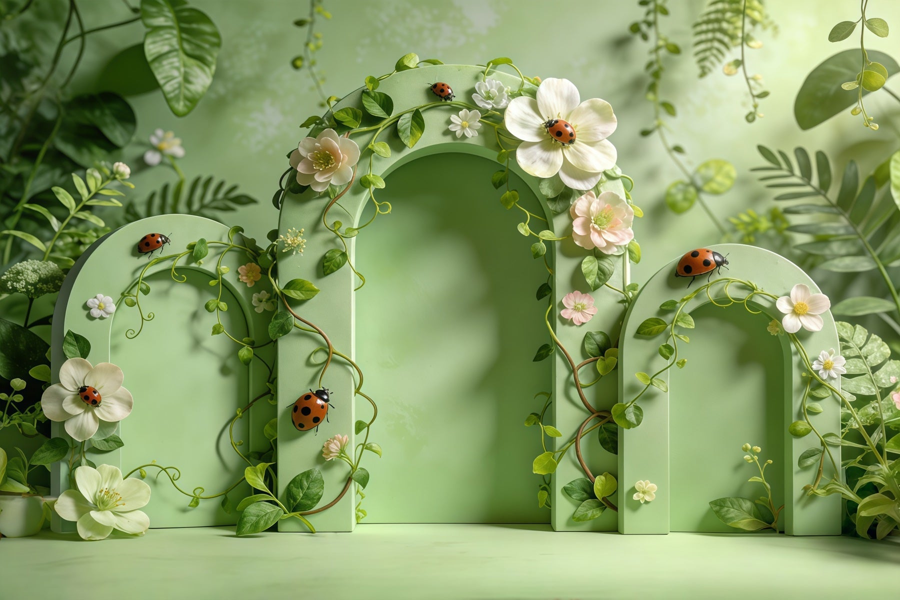 Fond Studio Photo Printemps Porte Arche Verte Jardin Floral CSH61-147