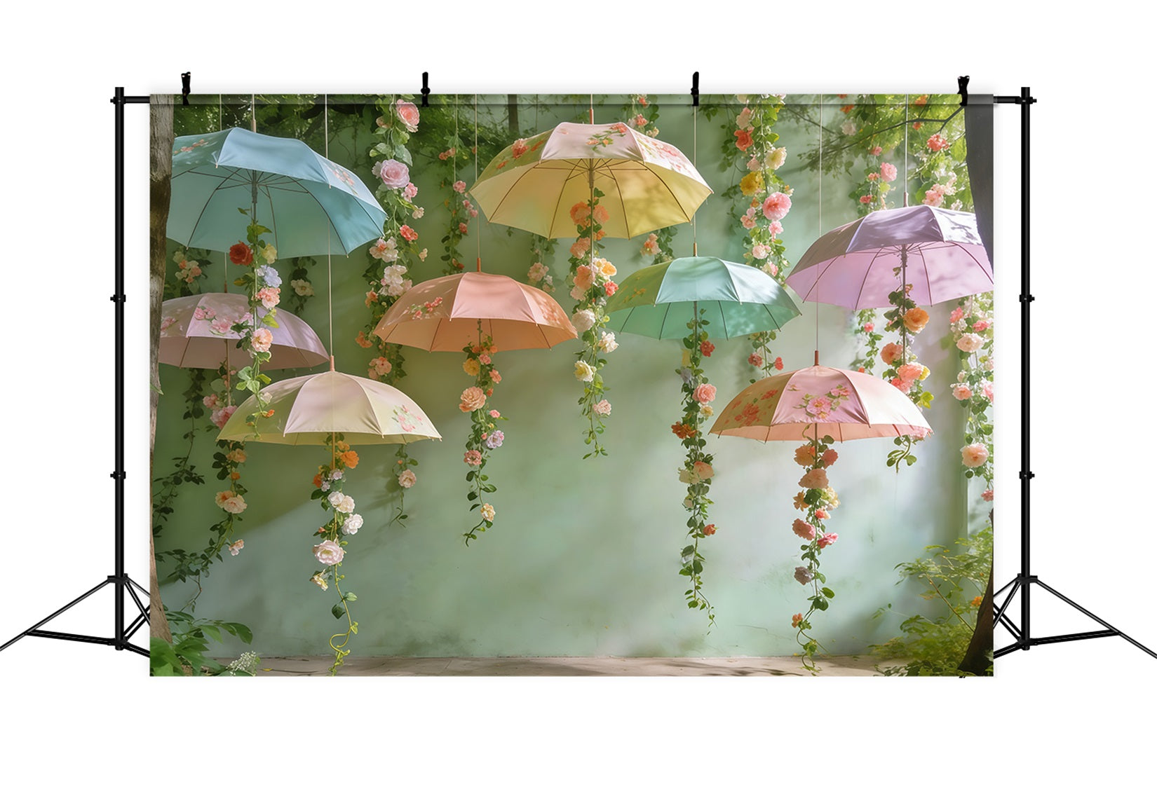 Toile de fond Photo Printemps Canopée Parapluies Suspendus Fleurs CSH61-148