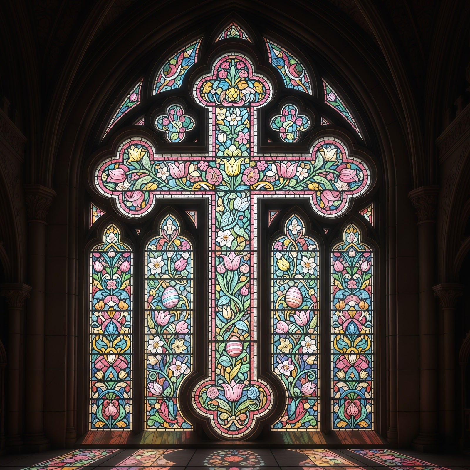 Toile de fond de Pâques Croix Cathédrale Gothique Ornée CSH61-15