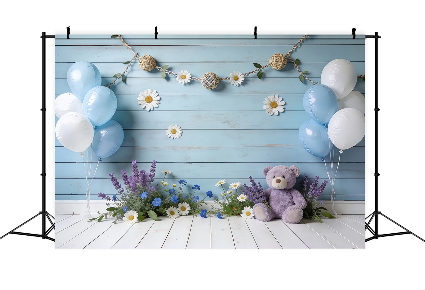 Toile de fond Printemps Mur Bois Bleu Ballon Ours CSH61-150