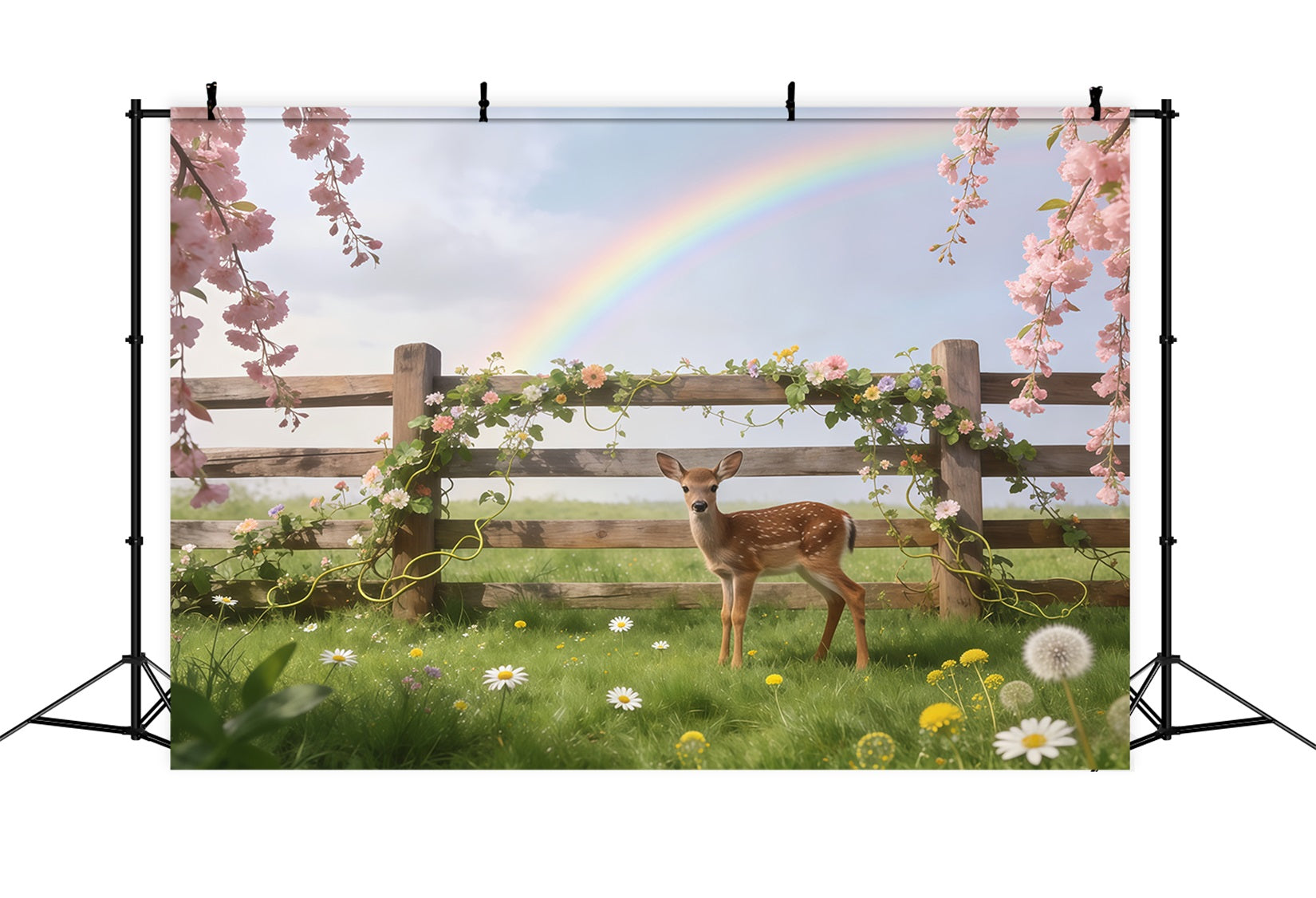 Fond Photo Printemps Prairie Faon Arc-En-Ciel Fleurs CSH61-157