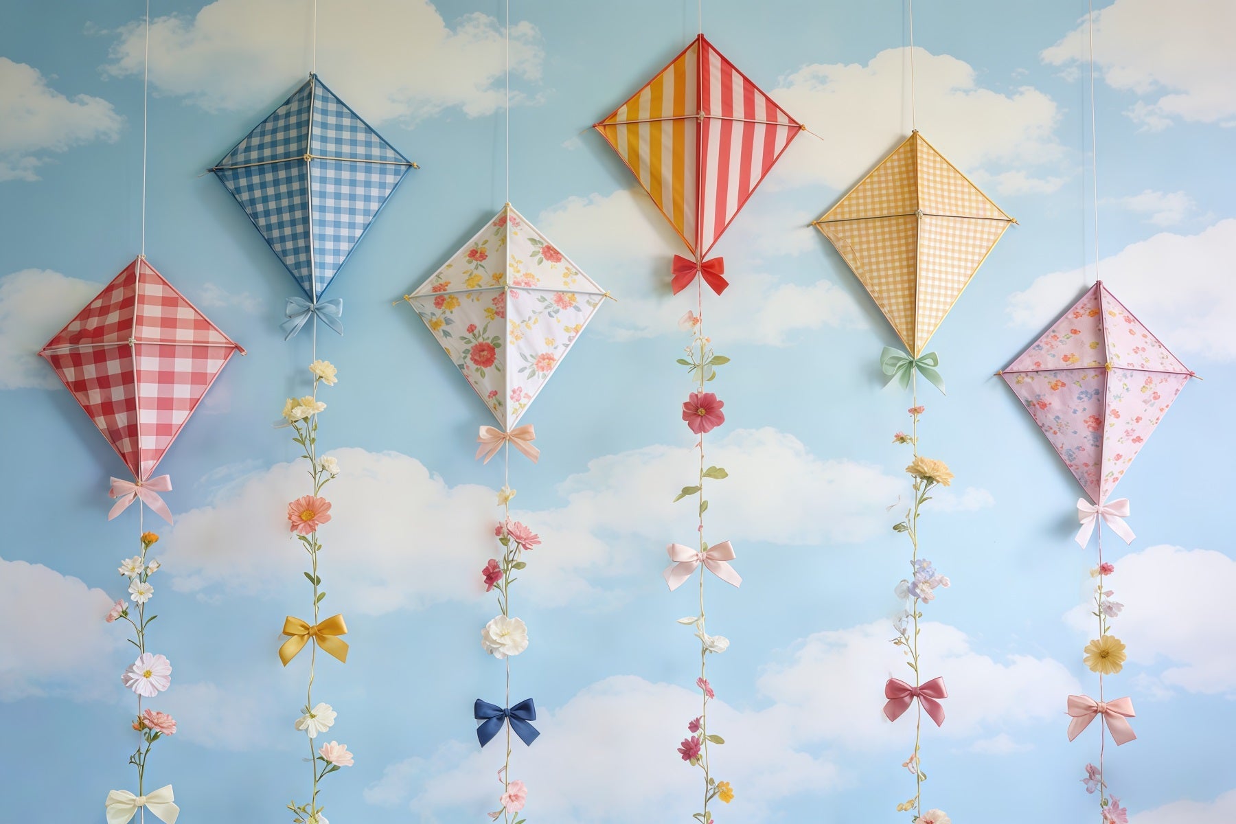 Fond Photo Printemps Ciel Nuages Pastel Nœud Fleurs CSH61-165