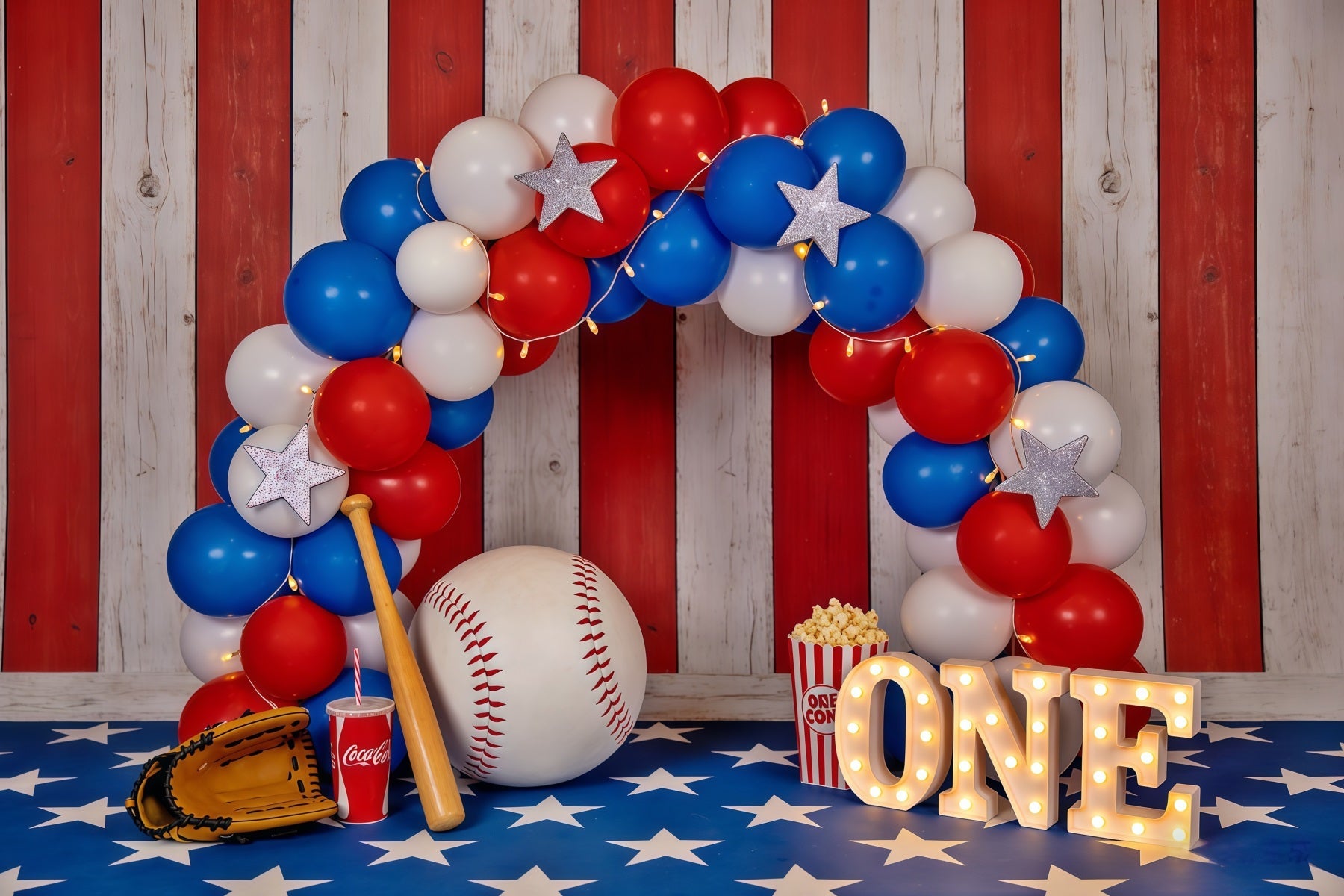 Fond Studio Photo Baseball Arche Ballons Premier Anniversaire CSH61-173