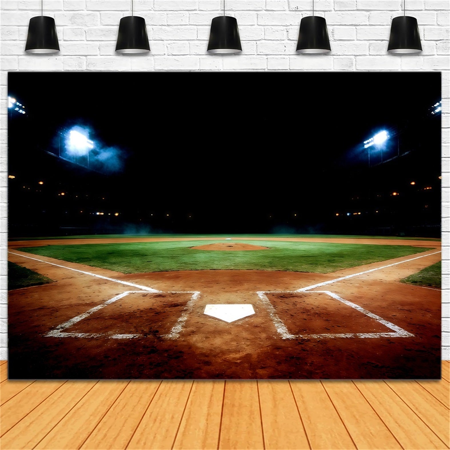 Fond Studio Photo Baseball Home Plate Stade Nuit CSH61-177