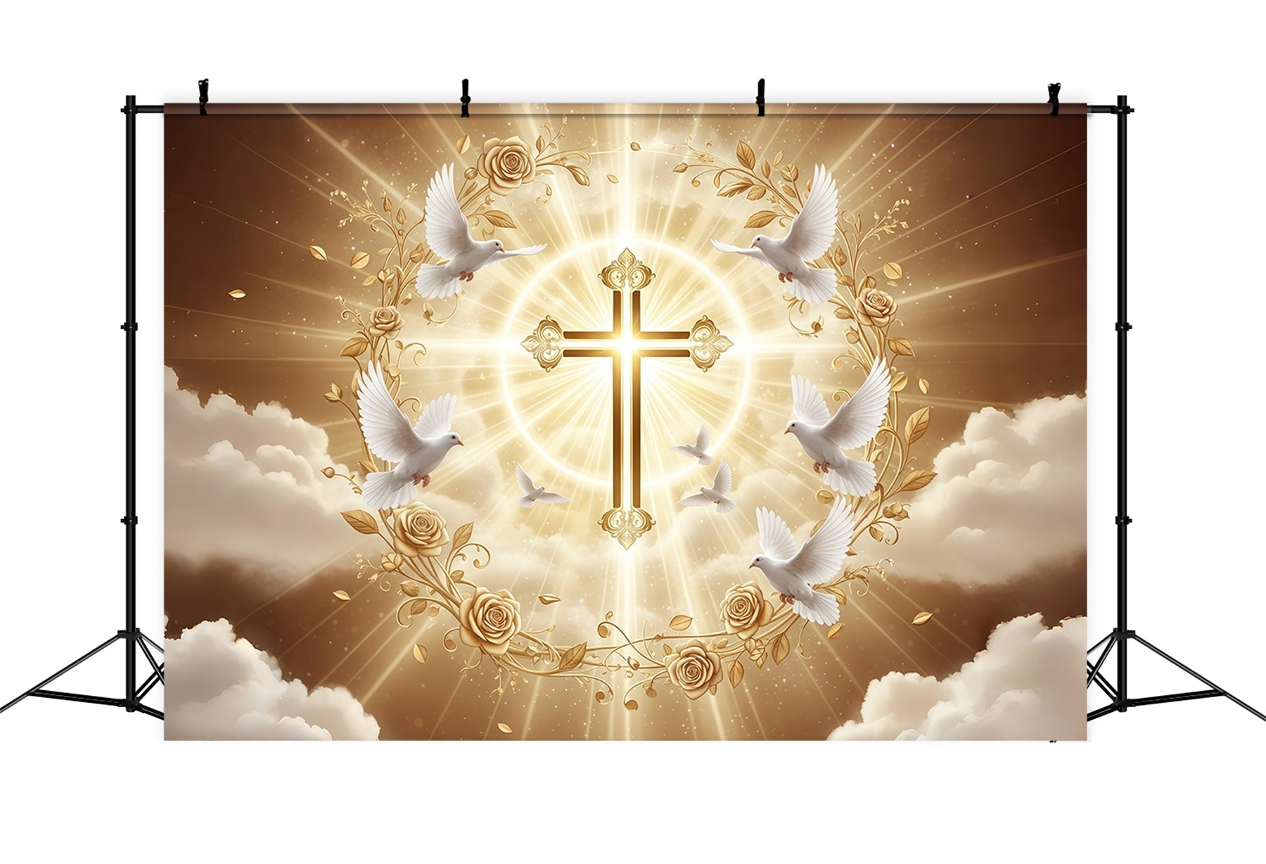 Toile de fond Pâques Croix Radiance Dorée Oiseaux Chanteurs CSH61-18