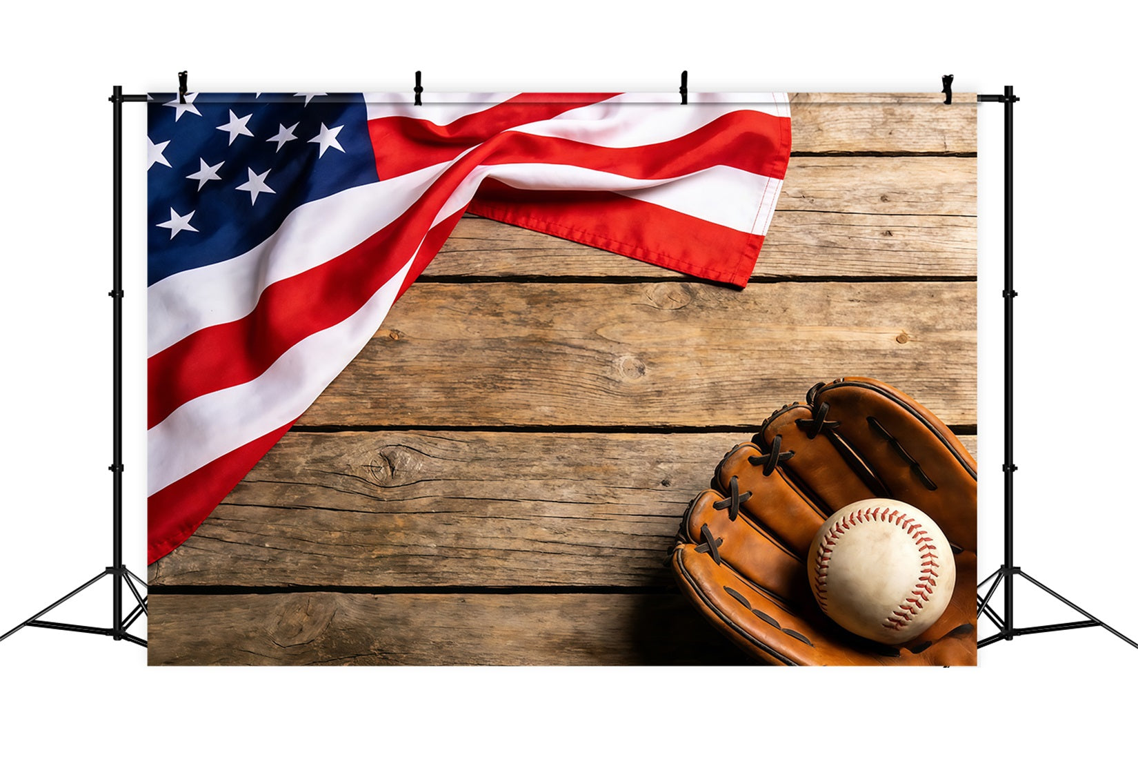 Toile de fond Photo Baseball Drapeau Patriotique Gant Bois CSH61-186