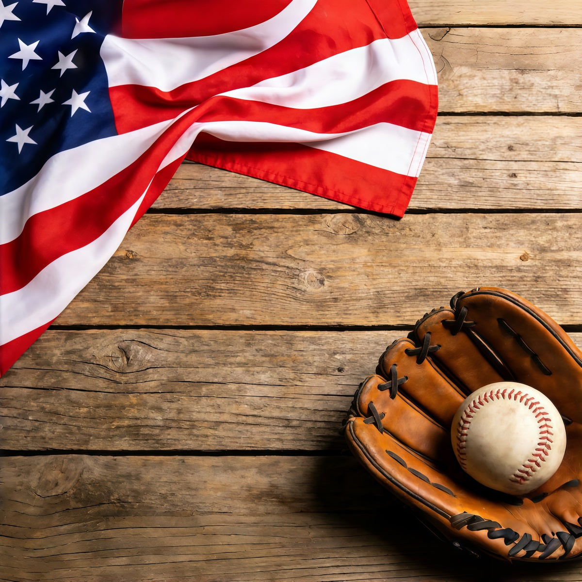 Toile de fond Photo Baseball Drapeau Patriotique Gant Bois CSH61-186