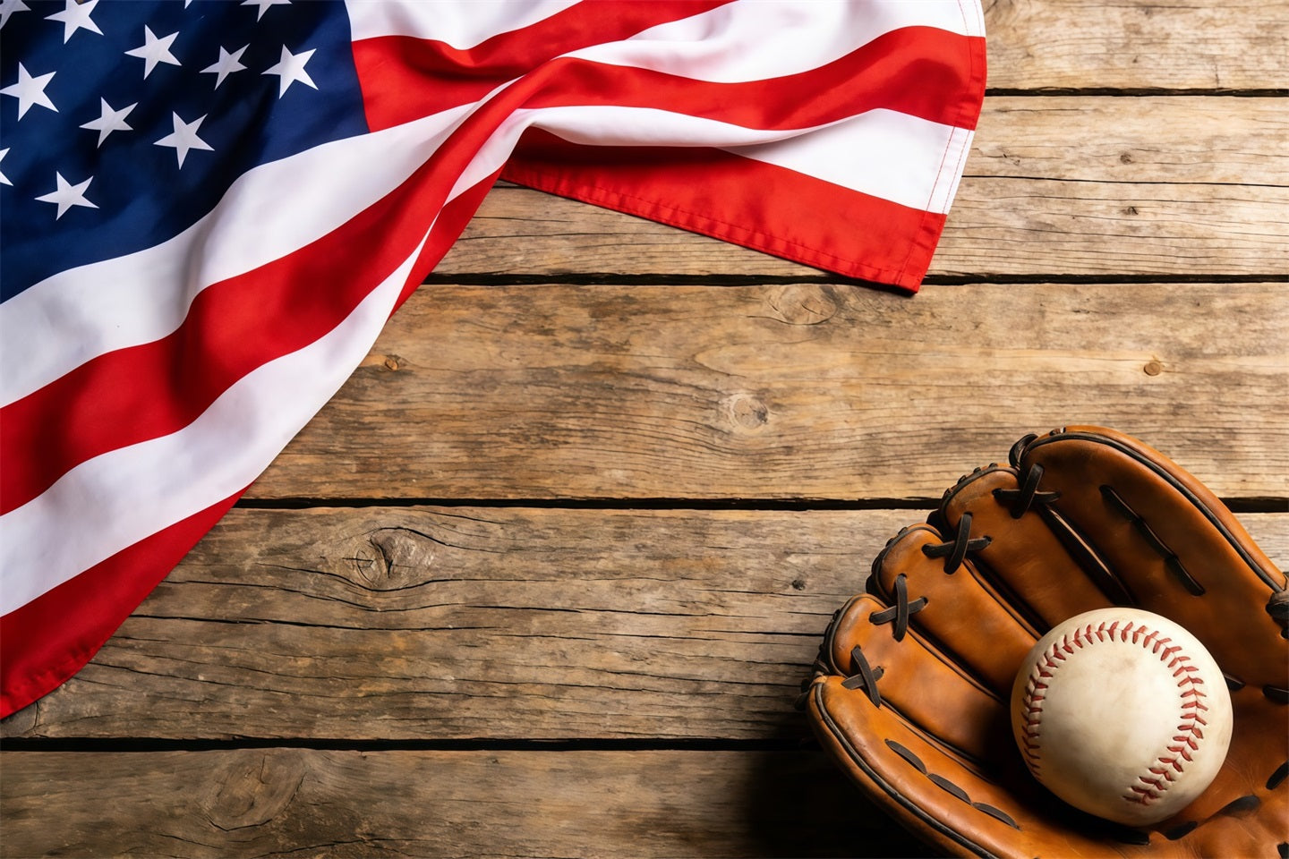 Toile de fond Photo Baseball Drapeau Patriotique Gant Bois CSH61-186