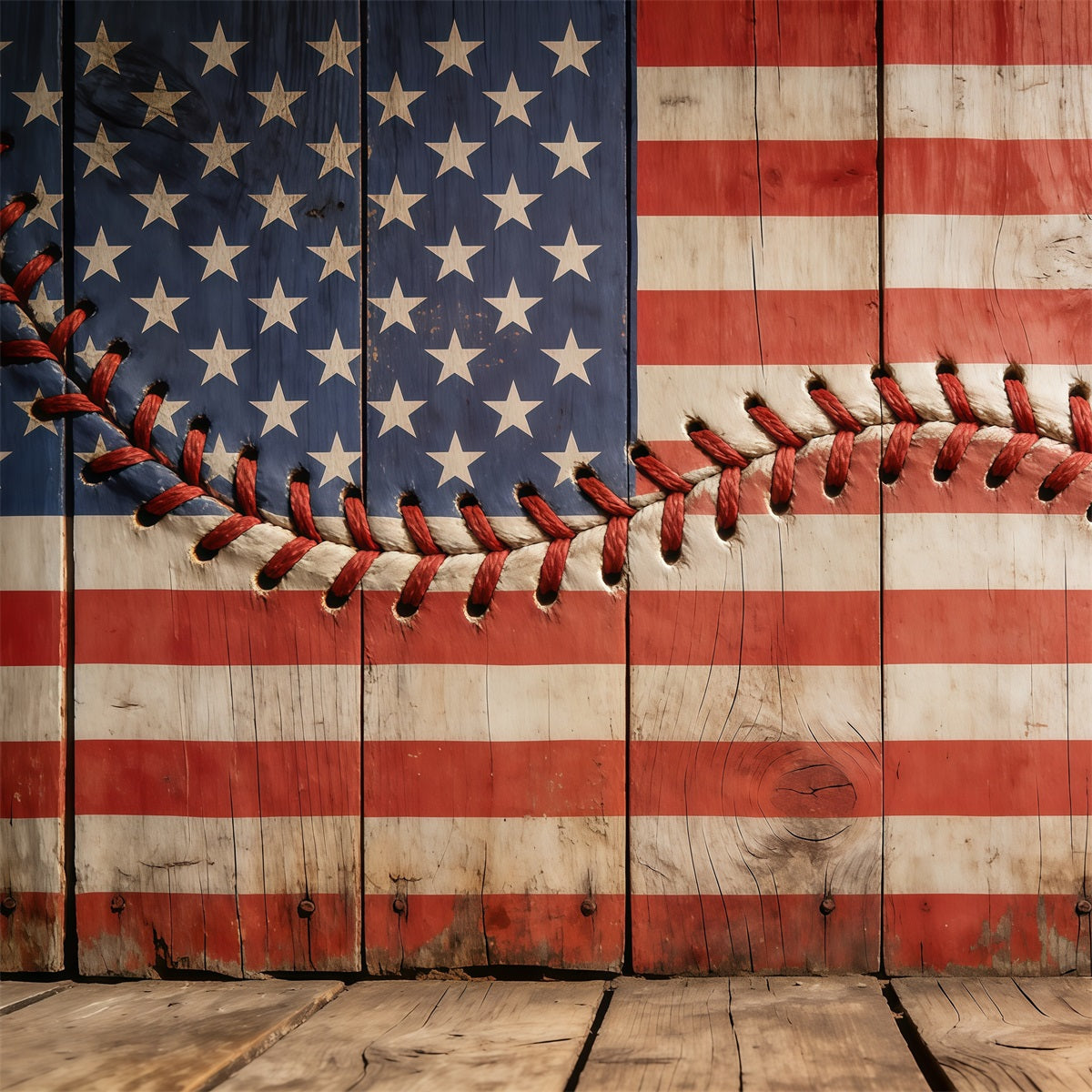 Fond Studio Photo Baseball Drapeau Bois Patriote Couture Rustique CSH61-193