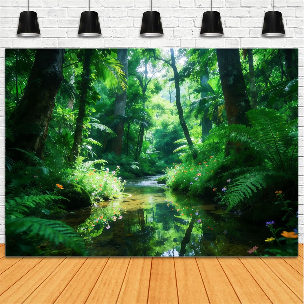 Toile de Fond Forêt Tropicale Ruisseau Émeraude Jungle Lumière CSH61-198