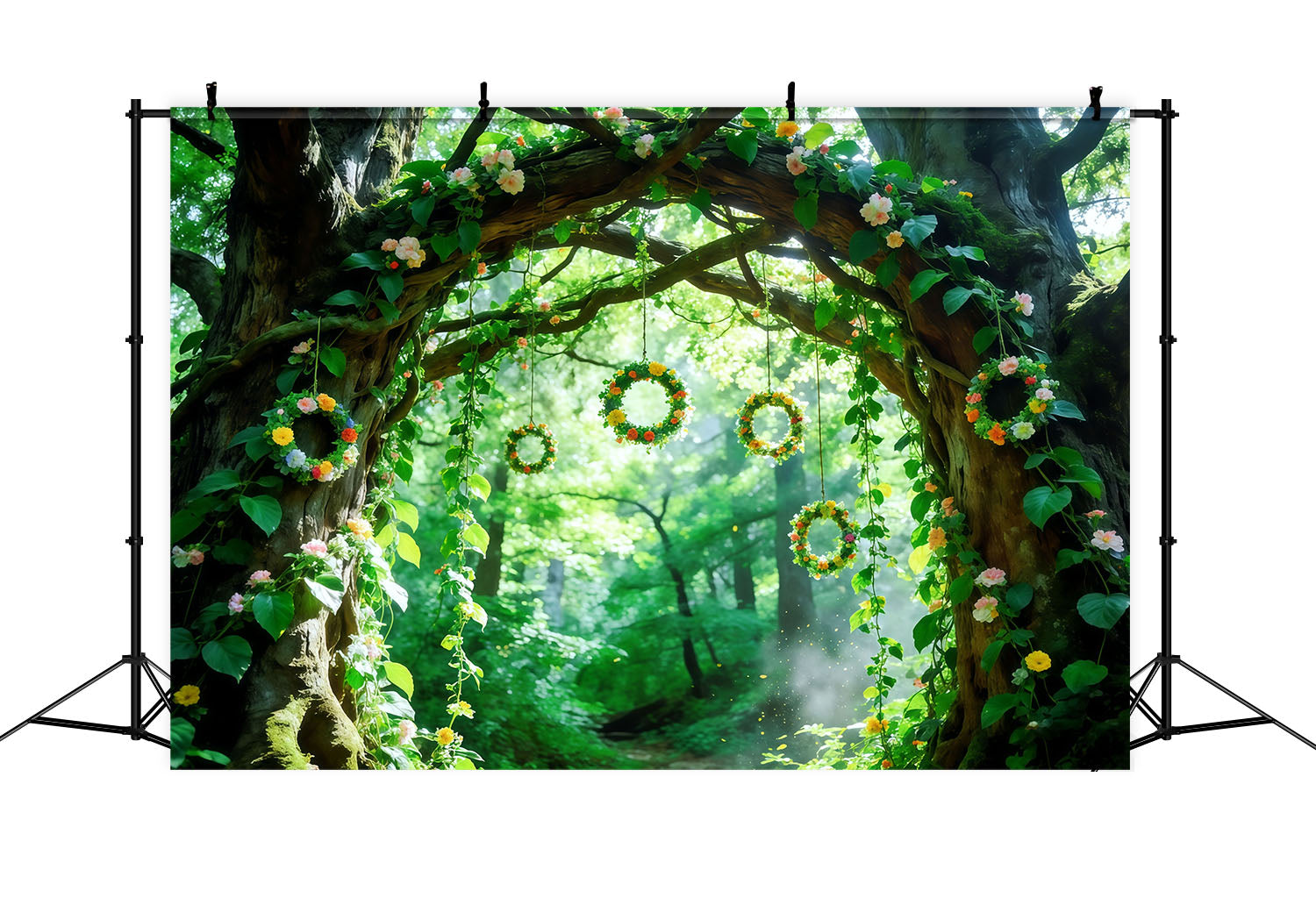 Toile de Fond Forêt Verte Arche D’Arbres Lianes Florales CSH61-202