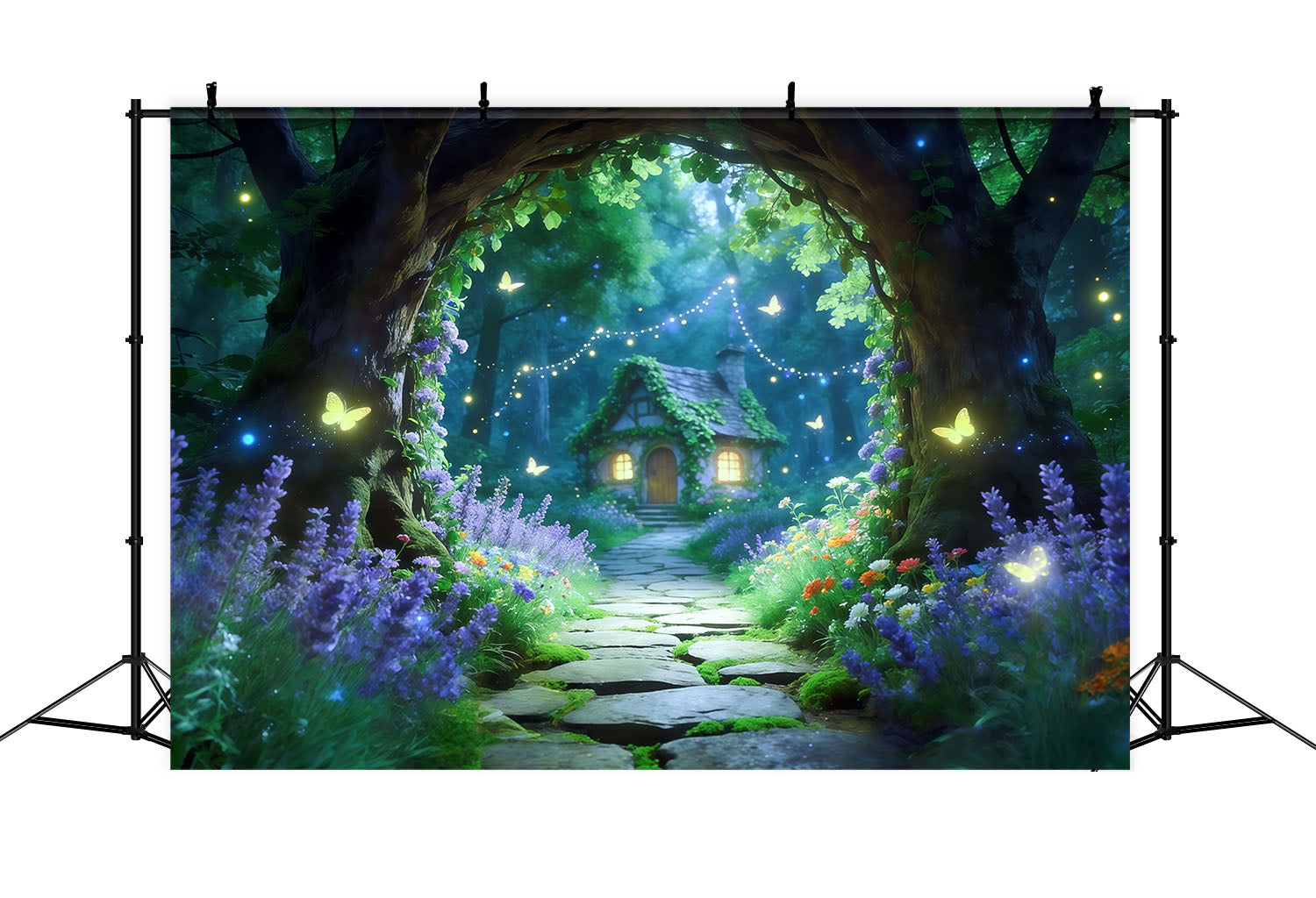 Fond Studio Forêt Magique Allée Jardin Cottage Lucioles CSH61-203