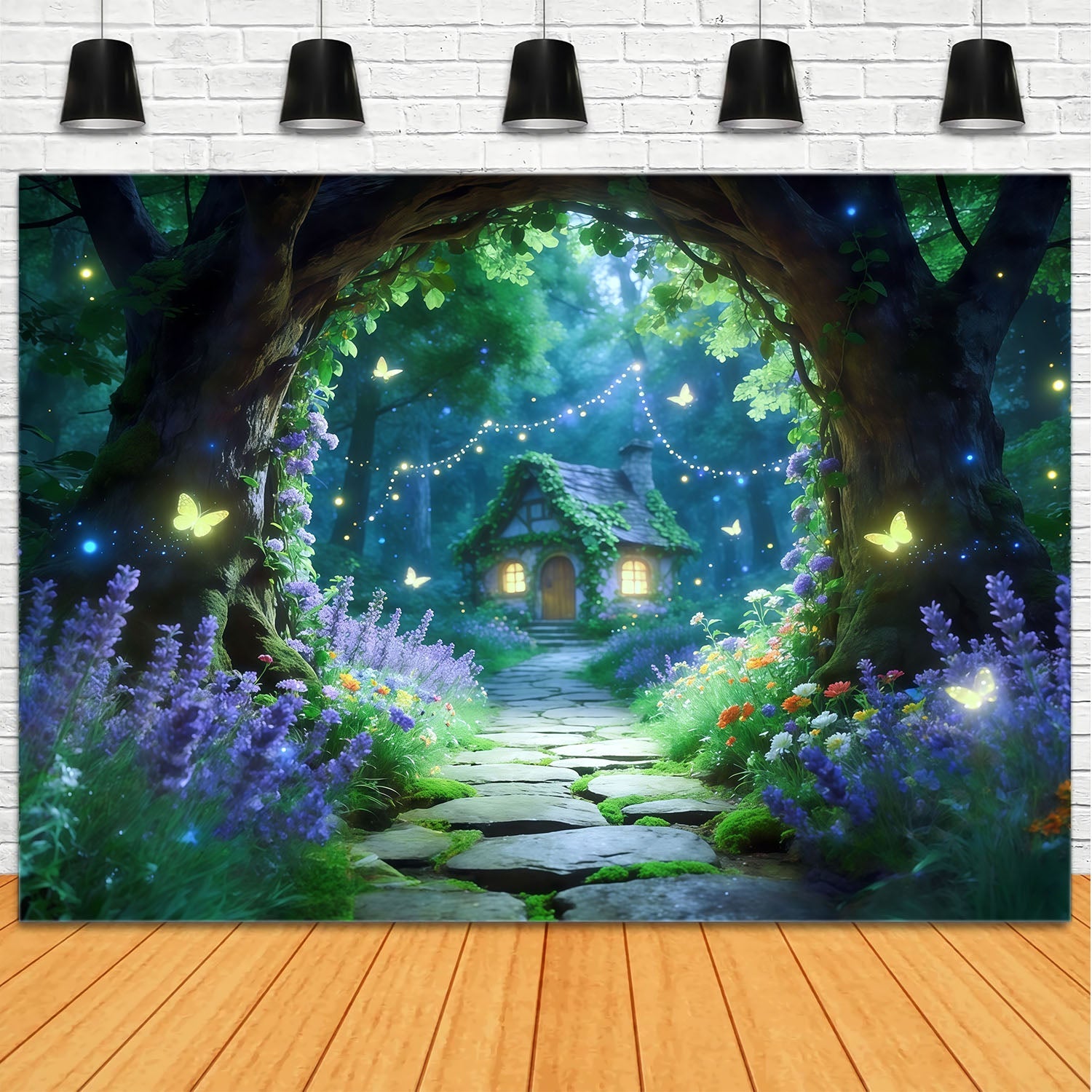 Fond Studio Forêt Magique Allée Jardin Cottage Lucioles CSH61-203